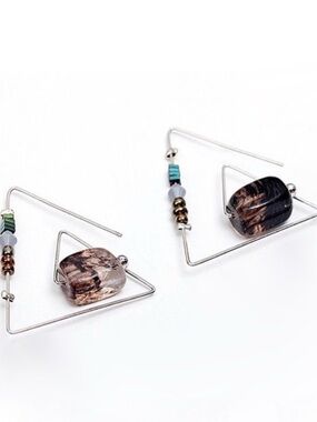 Handmade Triangular Silver Wire Earrings with Accent Beads women jewelry